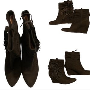 Jean Michel Cazabat 100% Suede Fringe Wedge Heels Size 8